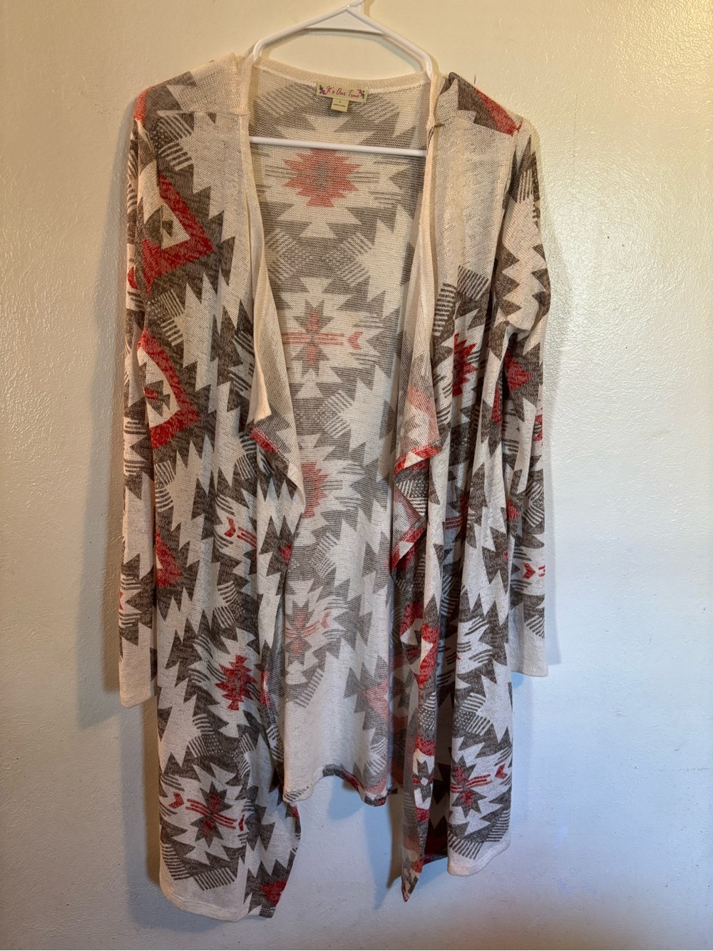 It's Our Time Hooded Open-Front Aztec Cardigan - Cream, Rust & Gray